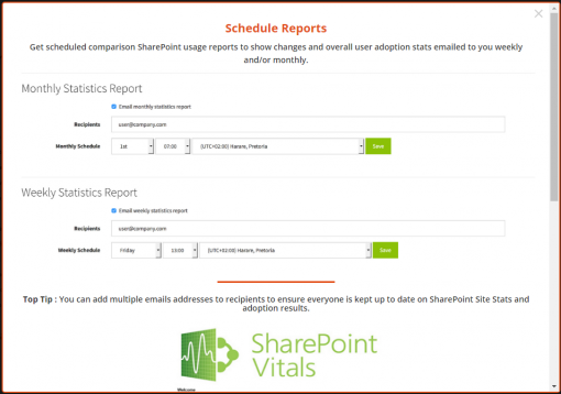SharePoint Vitals SharePoint Analytics Scheduled Reports